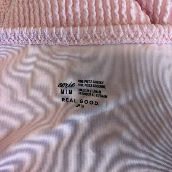 NWT Aerie Crinkle Cut Out Cheeky One Piece Swimsuit Parfait Pink Beach - Picture 6 of 7